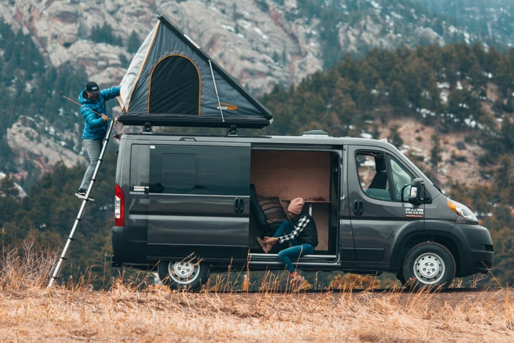 Setting up the roof top tent in the Squad Campervan