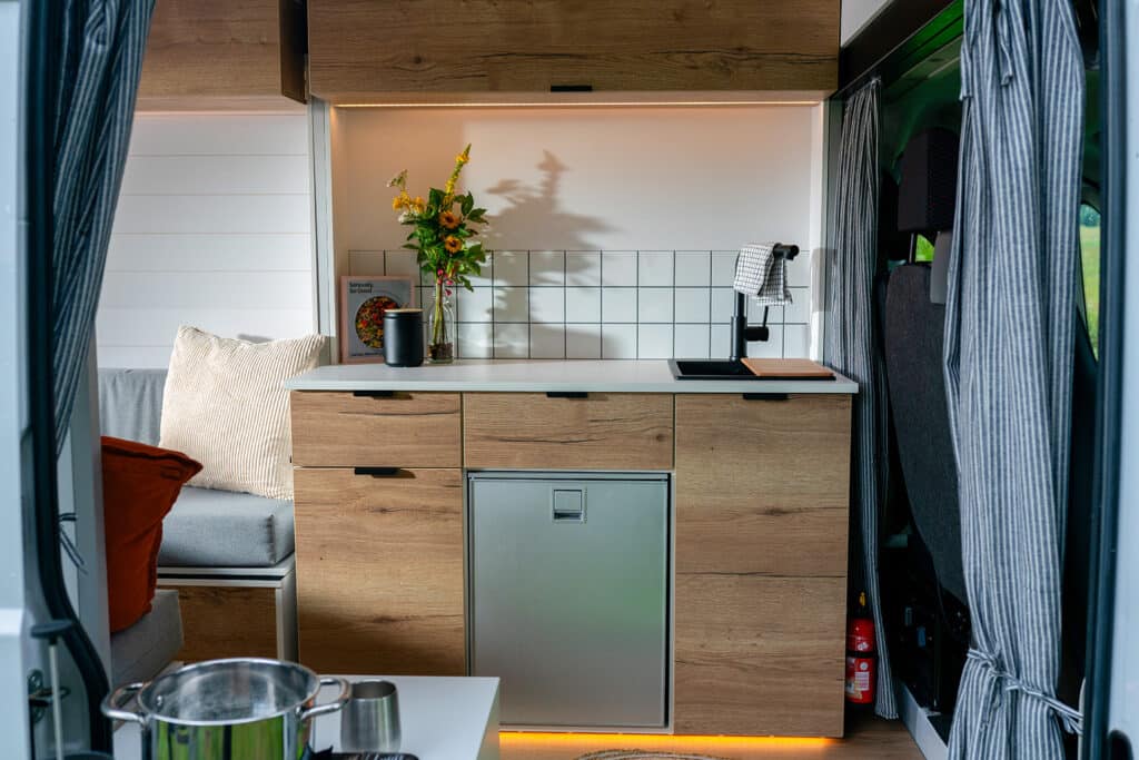 Modern kitchen in the Biggie Campervan